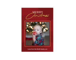 Burgundy and Gold Portrait Christmas Flat Card