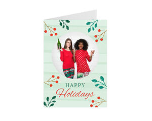 Happy Holidays Mint Foliage Portrait Greeting Card