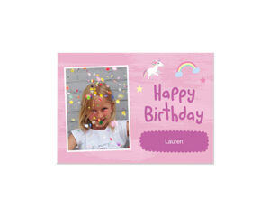 Pink Unicorn Landscape Flat Birthday Card