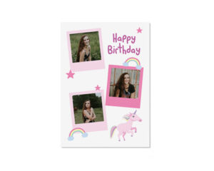 Retro Print Unicorn Portrait Flat Birthday Card